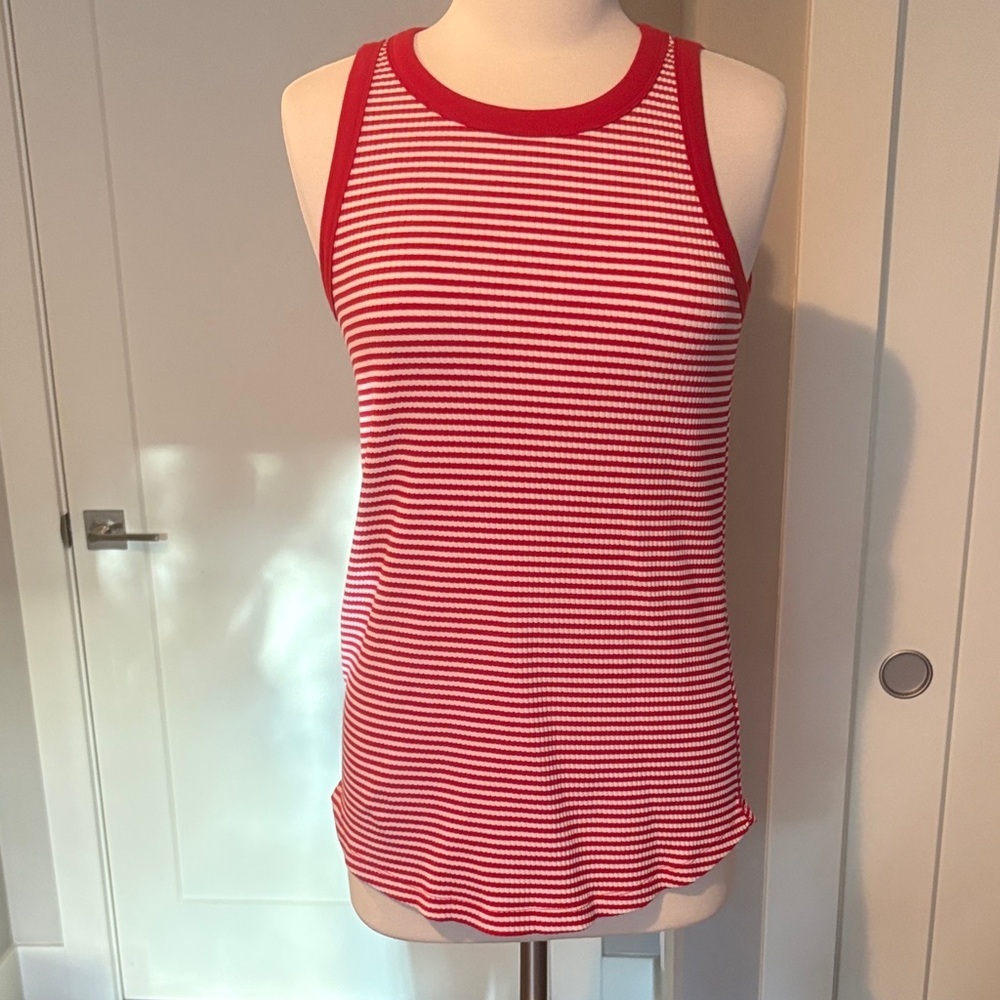 Doe & Rae Red rib knit Striped racer back tank top NWT Sz s